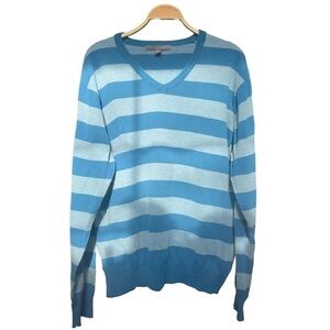 Old Navy Men’s Lightweight Sweater XL Blue V Neck Striped Casual Cotton Shirt